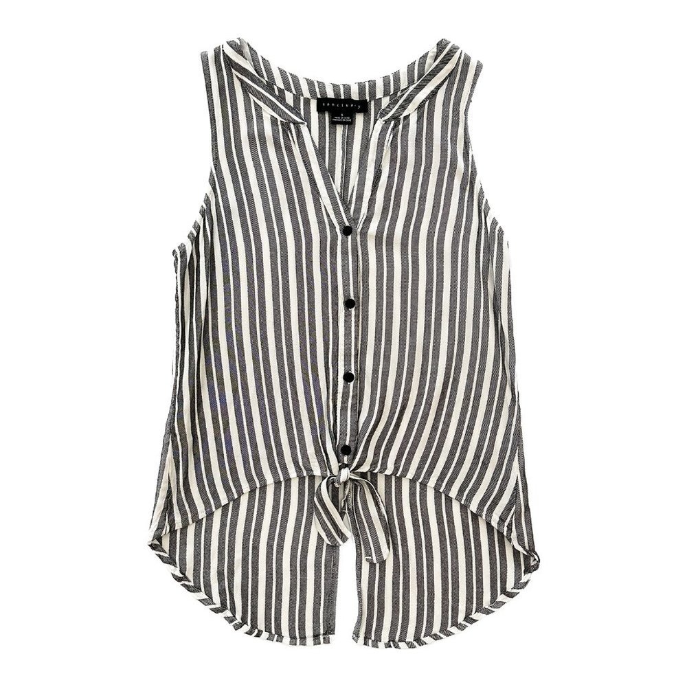 SANCTUARY Striped‎ Sleeveless Tie Front Tank with Back Slit - Small
